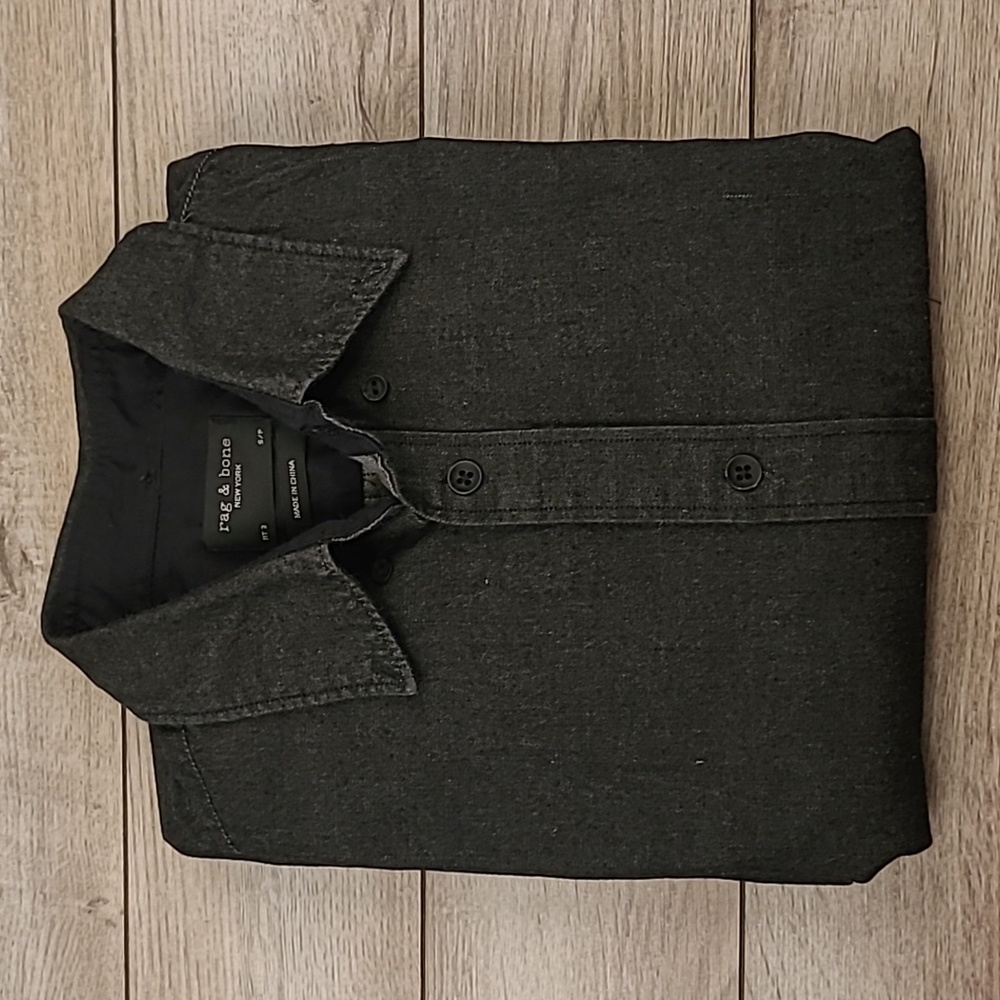 RAG & BONE Dark Grey Denim Cotton Blend Fit 2 Sz S Long Sleeve Button Down Shirt